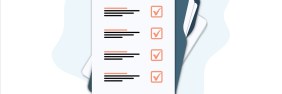Stylized graphic of a checklist in black and pink ink sitting on a blue manilla folder.