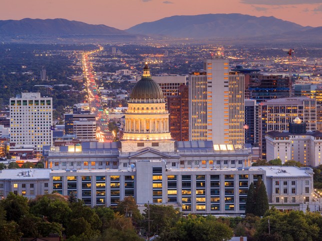 salt lake city skyline in the evening