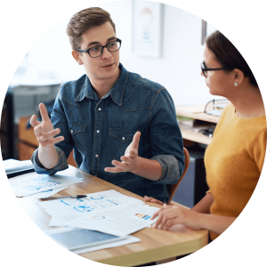 Tax preparer working with client